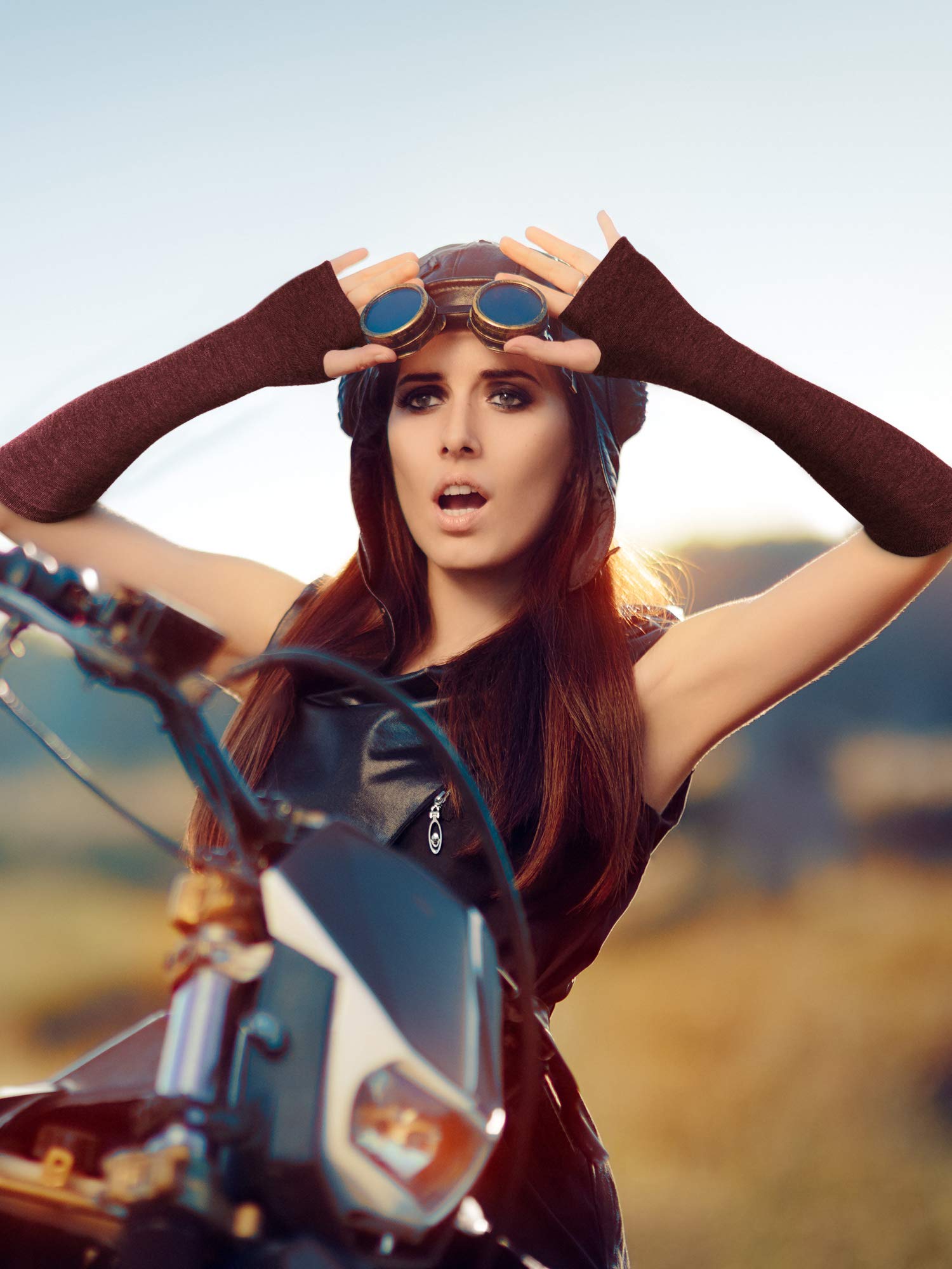 Bememo 3 Pairs Long Fingerless Gloves for Women Arm Warmers Unisex Arm Sleeves Knit Thumb Elbow Hole Stretchy Gloves Goth