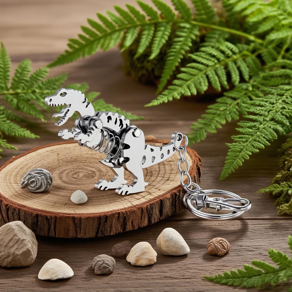 Dinosaur Keychain Cute Dino Key Ring for Backpack. Car and Kids Sturdy Metal Keychain Fun Gift for Dinosaur Lovers