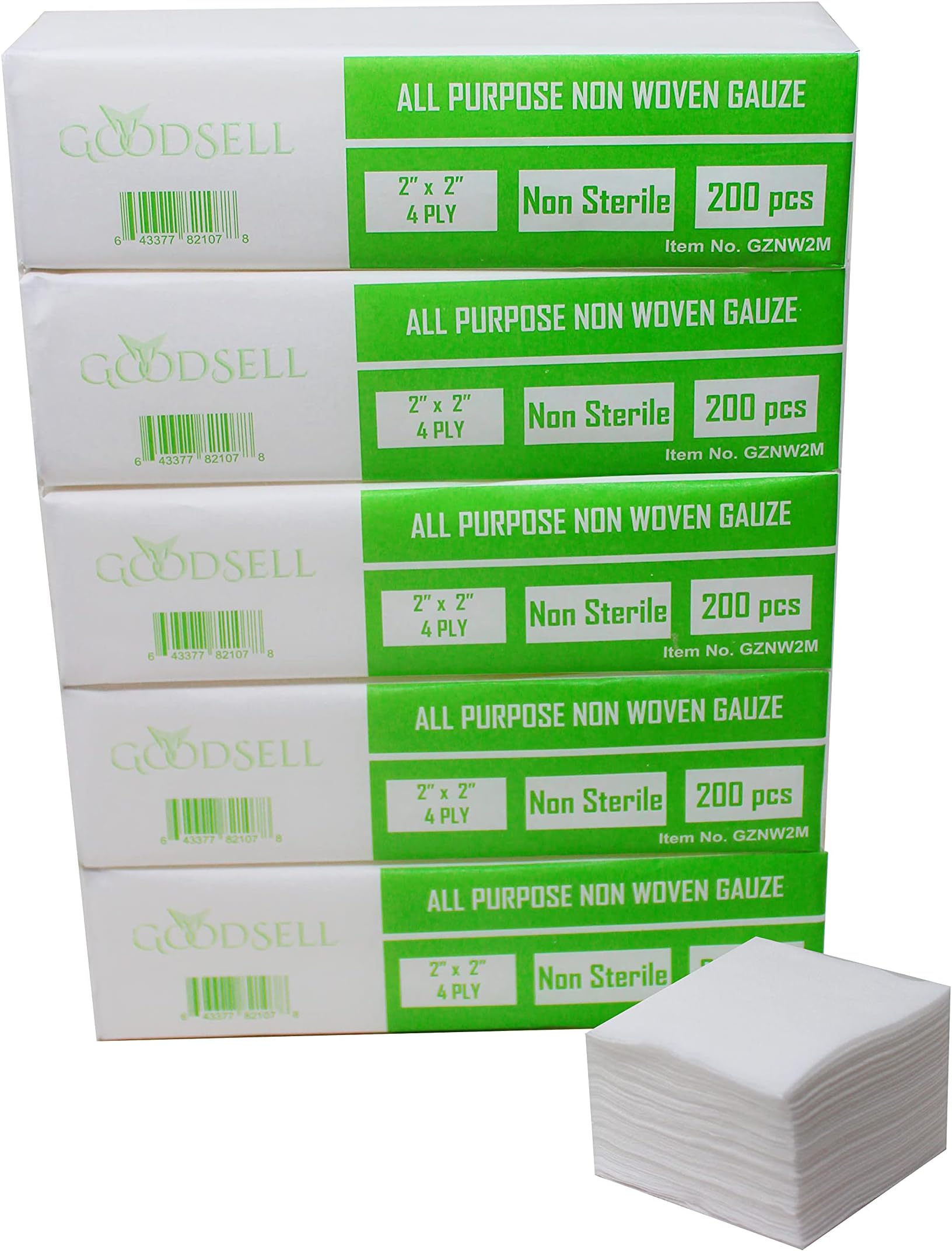 1000 PCS (2" X 2") Premium 4-ply Non-Woven, Non-Sterile Sponge Gauze Pad- Dental, Salon, All Purpose Gauze Sponges Pads -(5 Packs x 200 Counts) -White