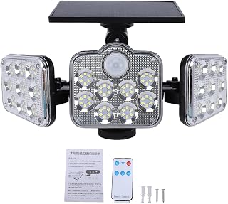 Solar Powered LED Light, Triple Head 270 Wide Angle Motion Sensor Outdoor Solar Light, Wireless Remote Control for Garden, Backyard, Fence & Pathway