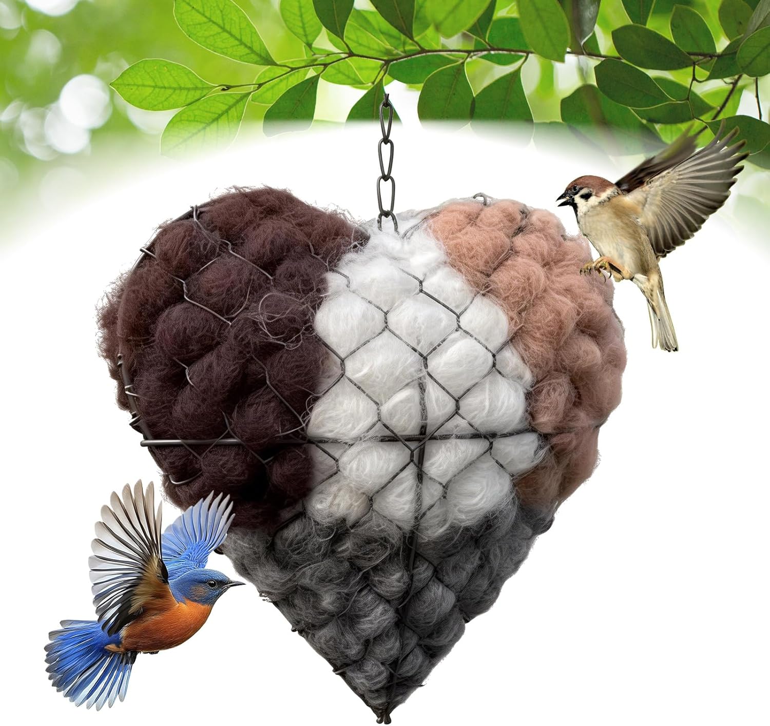 Handmade Fiber Bird Nesting Heart Refillable with Natural Materials for Hummingbirds Wildlife Lovers Garden Yard Decor Gift (3Pcs)