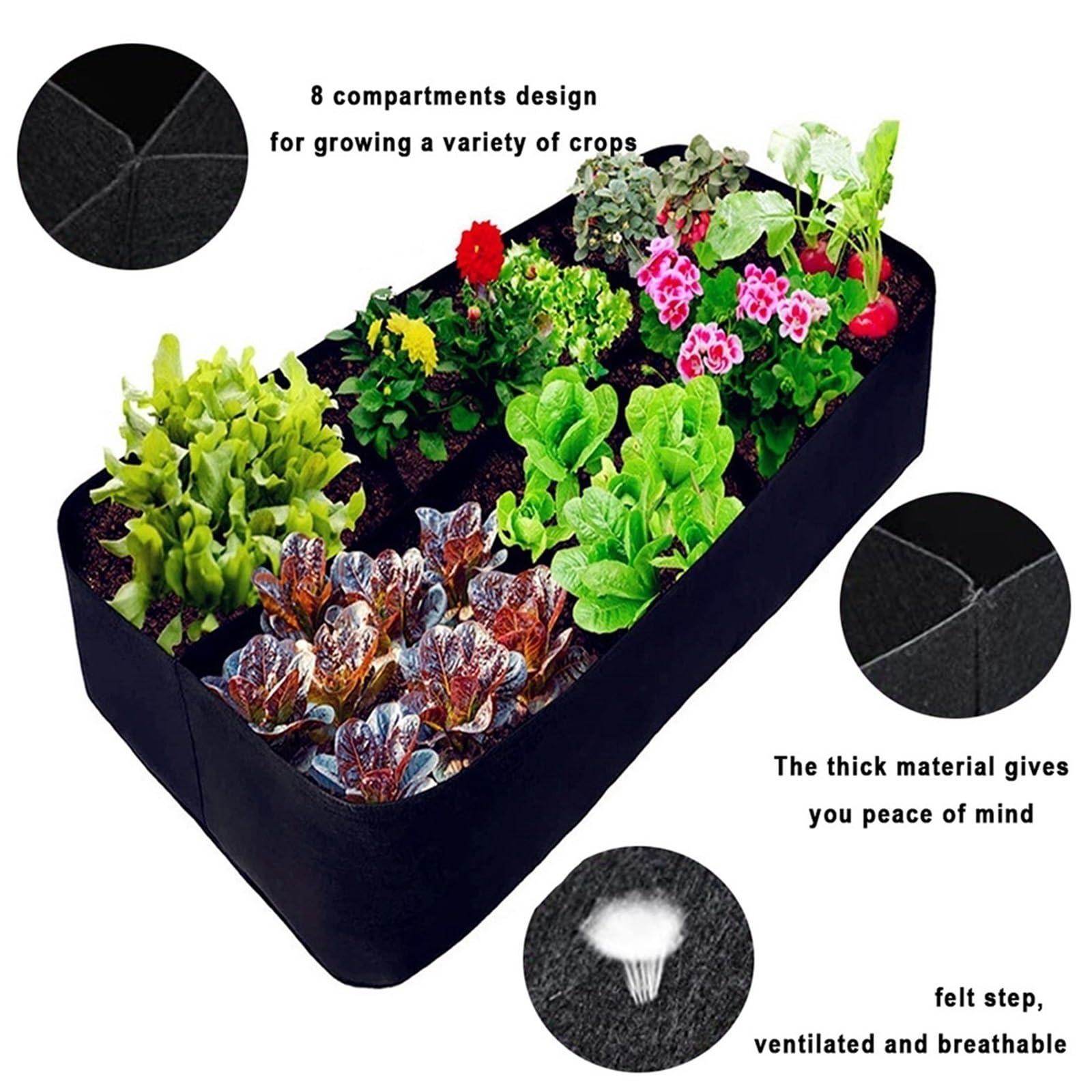 Bolsa De Cultivo para Plantas Garden Plant Planting Bag 8 Girds Felt Growing Rectangle Nursery Pot Vegetable Tomato Potato Container(180x90x30cm)