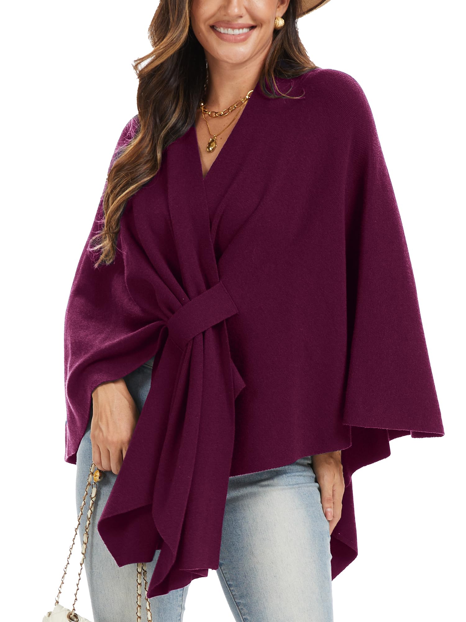 moss rose Womens Elegant Shawl Wraps Soft Open Front Poncho Sweater for Spring Fall Winter-picture-13