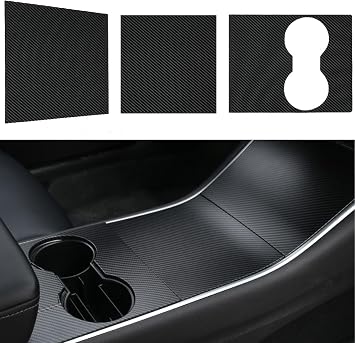Center Console Wrap Cover Kit Compatible with Tesla Model Y/3, Console Cover Interior Decoration Wrap Kit ABS Matte Black Decoration Sticker Compatible with Tesla Model 3/Y 2017-2020