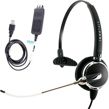 INNOTALK Professional Computer Phone USB Voice Tube Microphone Headset for Teams, Zoom and More - Call ON/Off and Volume Control, Mute in-Line Control