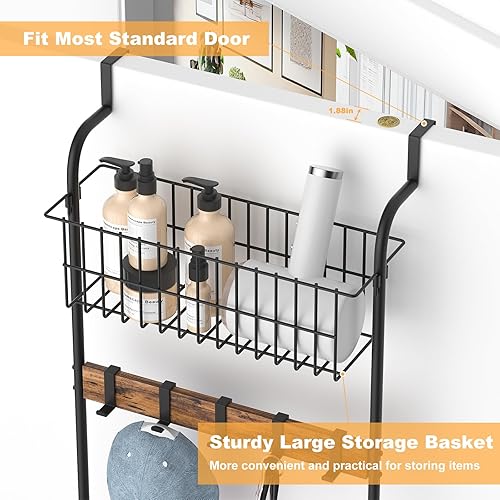 Miniatura 3 de Toallero sobre la puerta con cesta superior para baño, granja, sala de estar, marrón