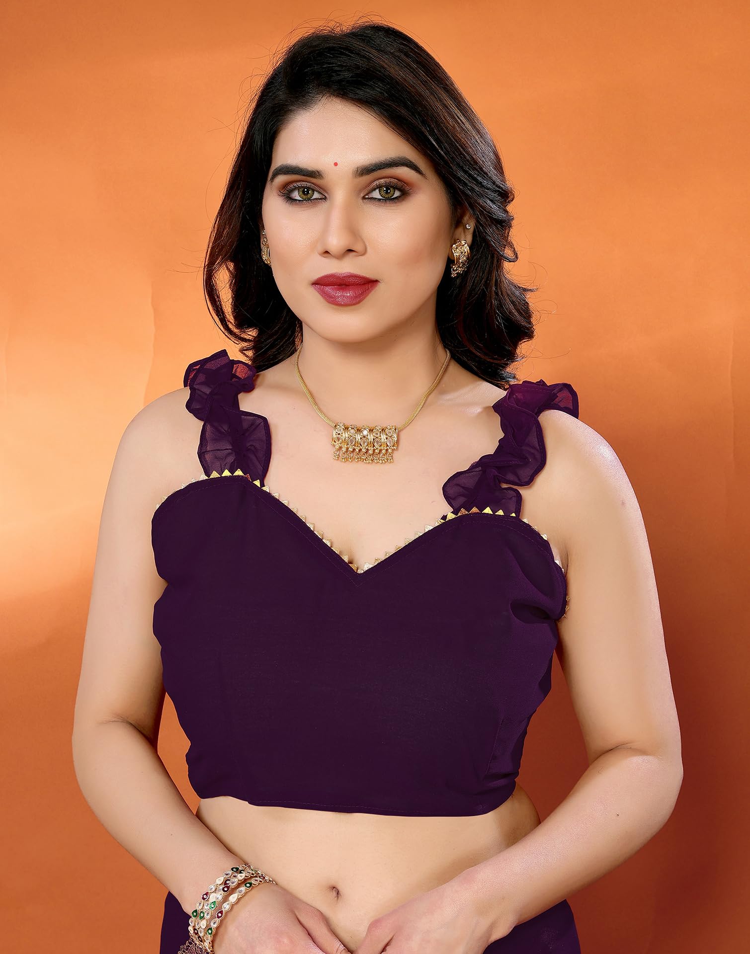 SIRIL Women's Georgette Foil Printed Saree with Unstitched Blouse Piece (4256S673_Purple) - Image 6 thumbnail