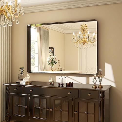 Miniatura 8 de Easly Espejo de baño negro de 30 x 40 pulgadas, espejo moderno para pared con esquinas redondeadas. Espejos de baño para tocador, espejo enmarcado