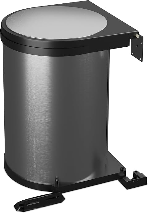 Relaxdays Einbaumülleimer, 12 L, Einbau Unterschrank, Schwenkeimer Küche, HBT: 37x28x28,5 cm, Edelstahl, silber/schwarz