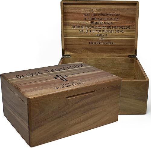 Miniatura 69 de Caja de madera grabada personalizada grande – Caja de recuerdo de madera de acacia con mensaje oculto personalizado, cajas de memoria de nogal para