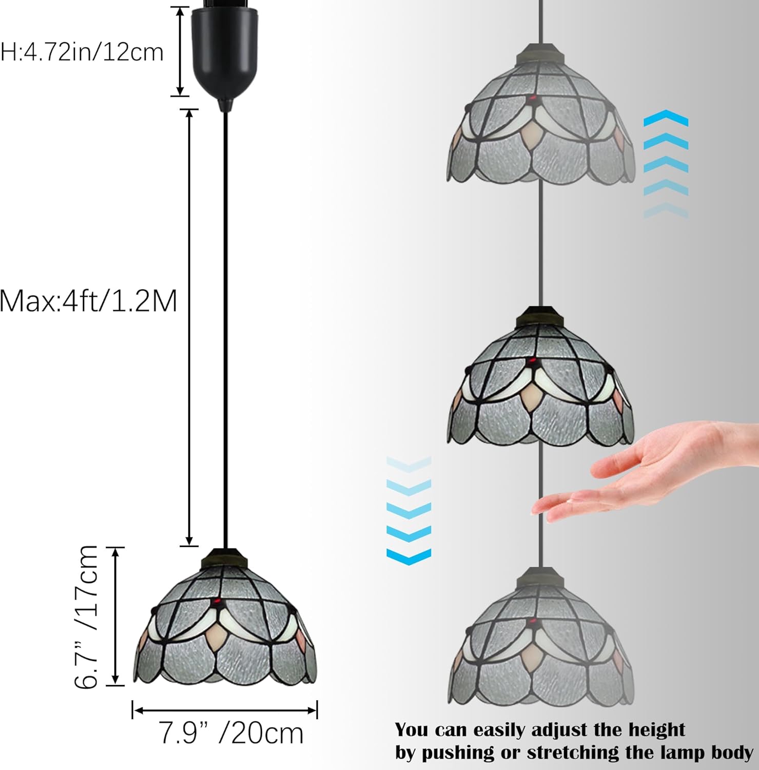 Mini Adjustable Cord Length Halo Track Lighting Pendants, 4 Ft Cord, H-Type Track Clear Tiffany Stained Art Glass, E26 Socket Track Mount for Kitchen Island Sloped Vaulted Ceiling