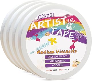 4 Packs Artist Tape Medium Tack White Art Tape for Watercolor Paper Drafting Art Painting Canvas Framing Acid Free Masking Tape- 0.25IN Wide 396FT Long Total