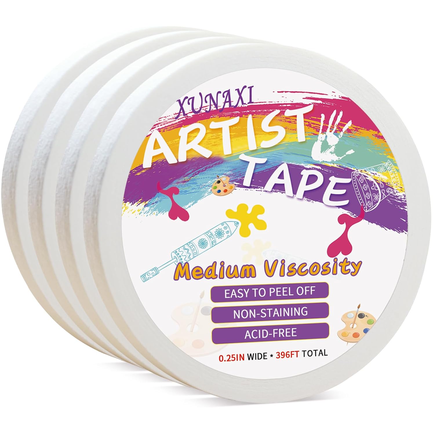 1 Packs Artist Tape Medium Tack White Art Tape for Watercolor Paper Drafting Art Painting Canvas Framing Acid Free Masking Tape- 0.25IN Wide 99FT Long Total