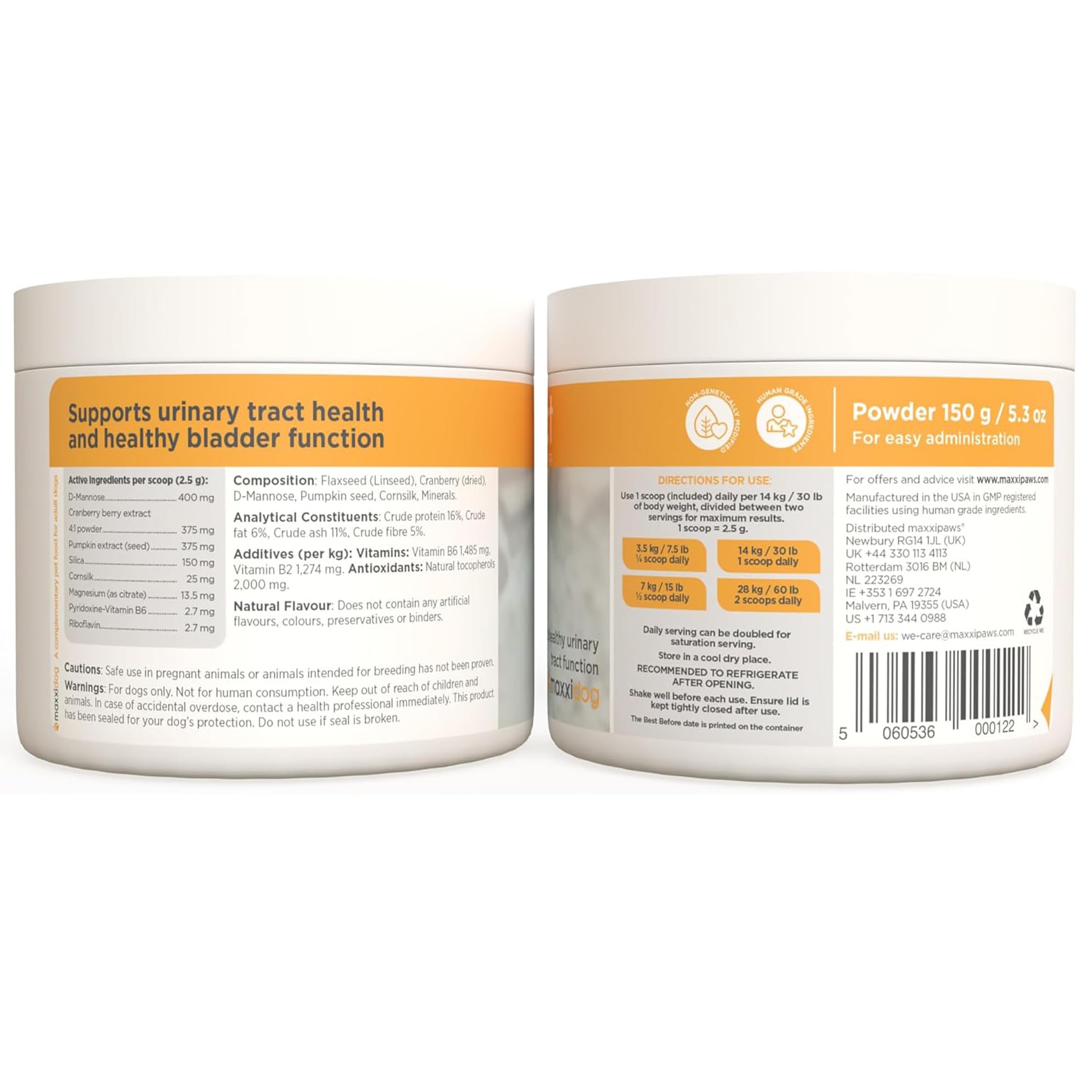 maxxipaws – maxxiUtract Canneberge Complément Alimentaire Urinaire pour la Vessie des Chiens – Supplément Canin pour Le Contrôle de la Vessie et la Santé des Voies Urinaires (Poudre 150g)