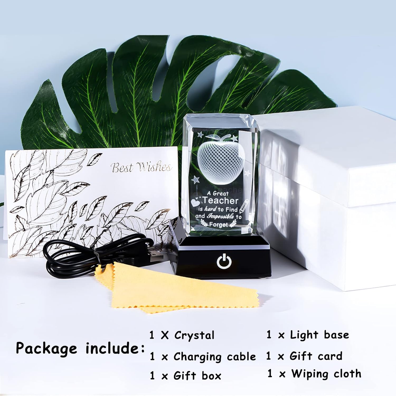 Movdyka Teacher Appreciation Gifts for Women Men, 3D Crystal Engrave Apple with Base, Best Unique Christmas Retirement Thank You End of The Year Gifts for Teacher from Students