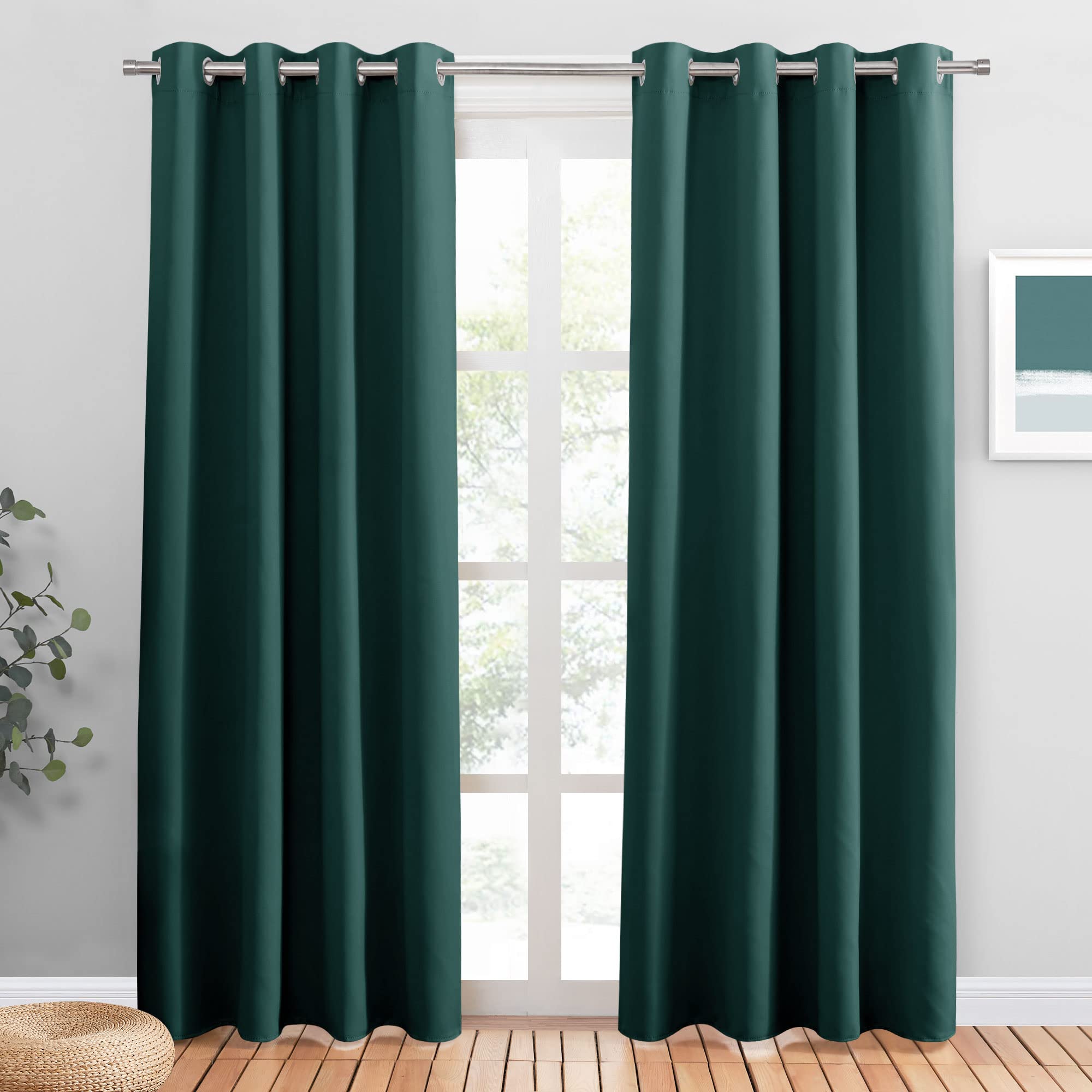 PONY DANCE Tende Oscuranti con Anelli Termica Isolante Tende Soggiorno Moderne 2 Pezzi L 140 x A 210 cm Curtains Camera da Letto Moderna per Salotto Eleganti, Verde Scuro