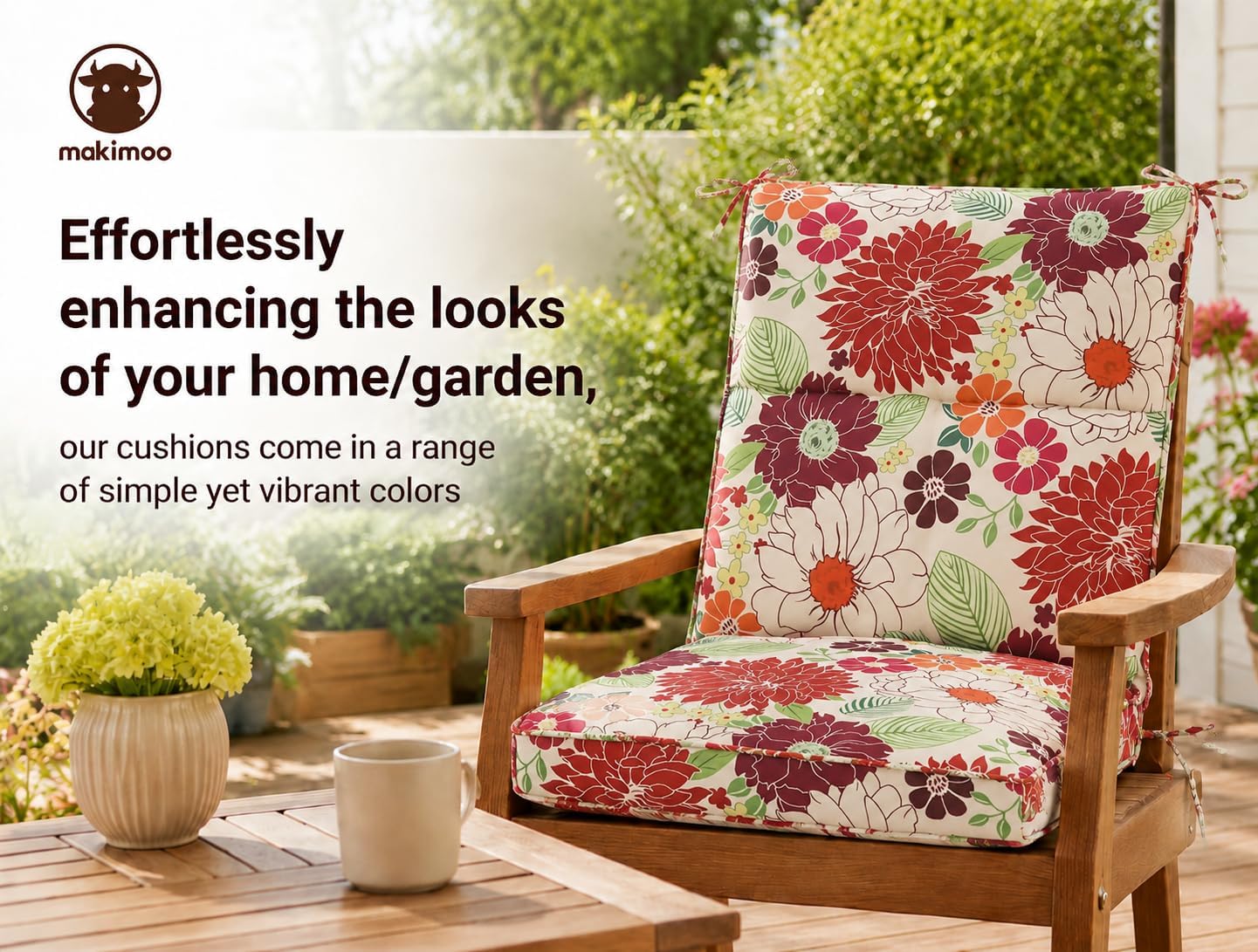 Set of 2 Outdoor Dining Chair Cushions, Comfort Patio Seating Cushions, 44 x21x4.5 inch, Single Welt and Zipper (Blooming Fiesta)