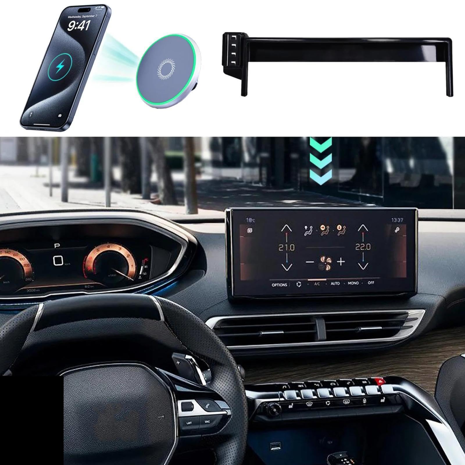 Soporte Móvil Coche para Peugeot 3008 2021-2023, Soporte para teléfono móvil para Coche Base Fija para Pantalla de 10 Pulgadas