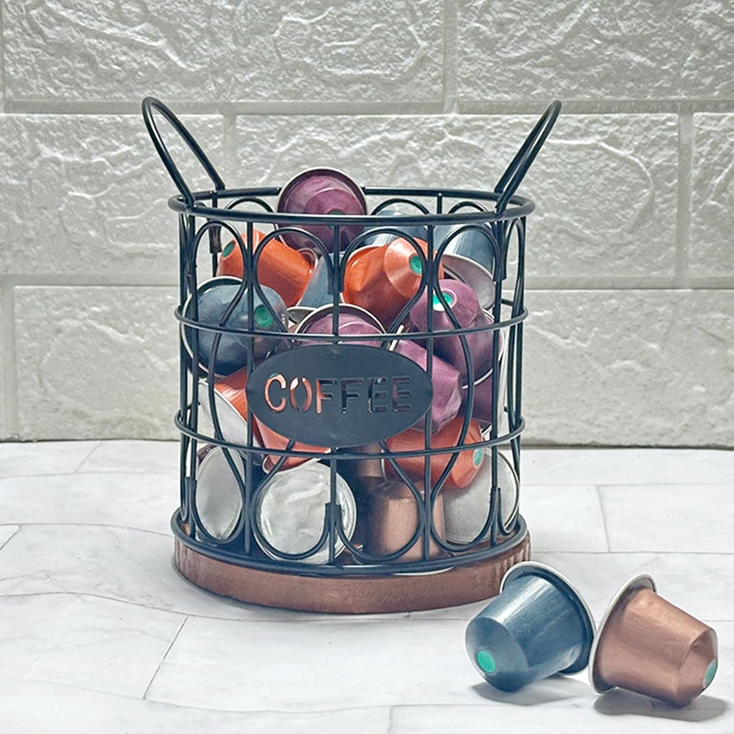 Pods Basket Round/Square Coffee Organizer Storage Basket for Kitchen Countertop Large Capacity Coffee Dispenser Rack
