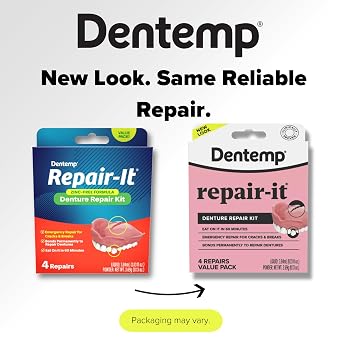 Dentemp Repair Kit - Repair-It Advanced Formula Denture Repair Kit - Repairs Broken Dentures, Mends Cracks and Replace Loose Teeth - 1 Pack (4 Count) - (Packaging May Vary)