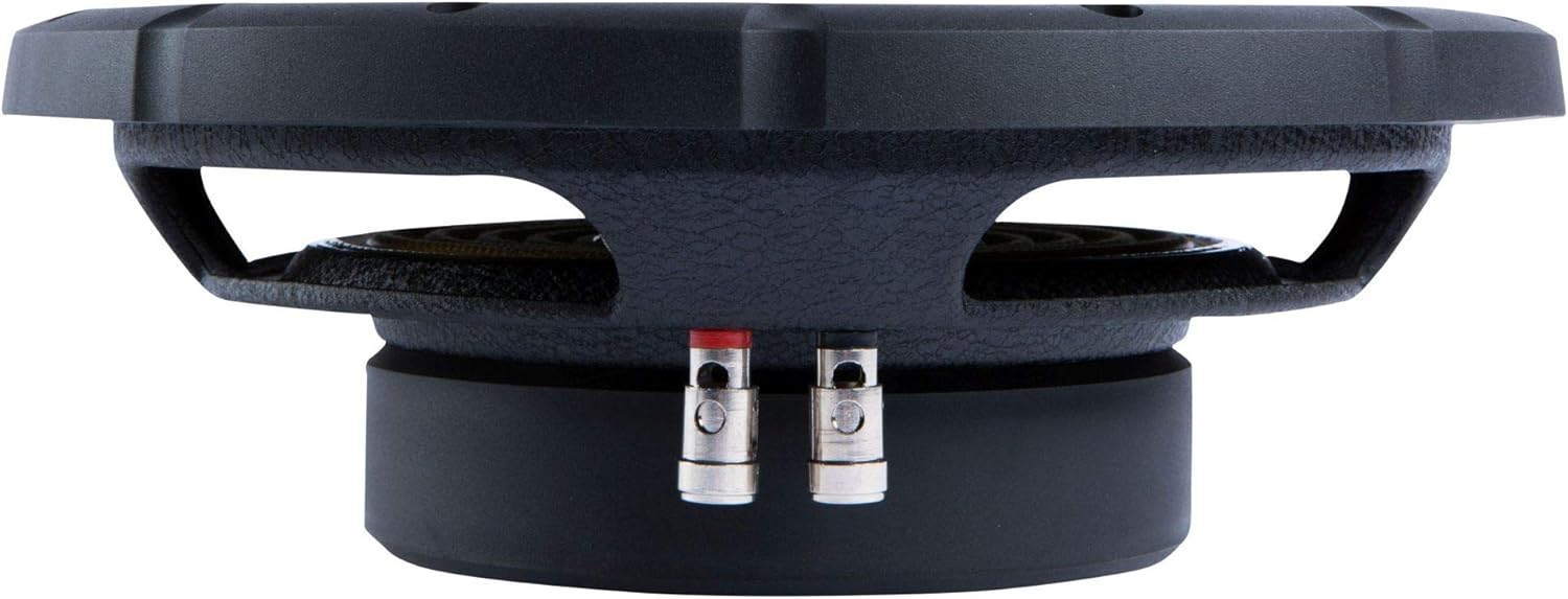 sebelah view of the Memphis Audio SRXS1040 subwoofer showing the compression terminals