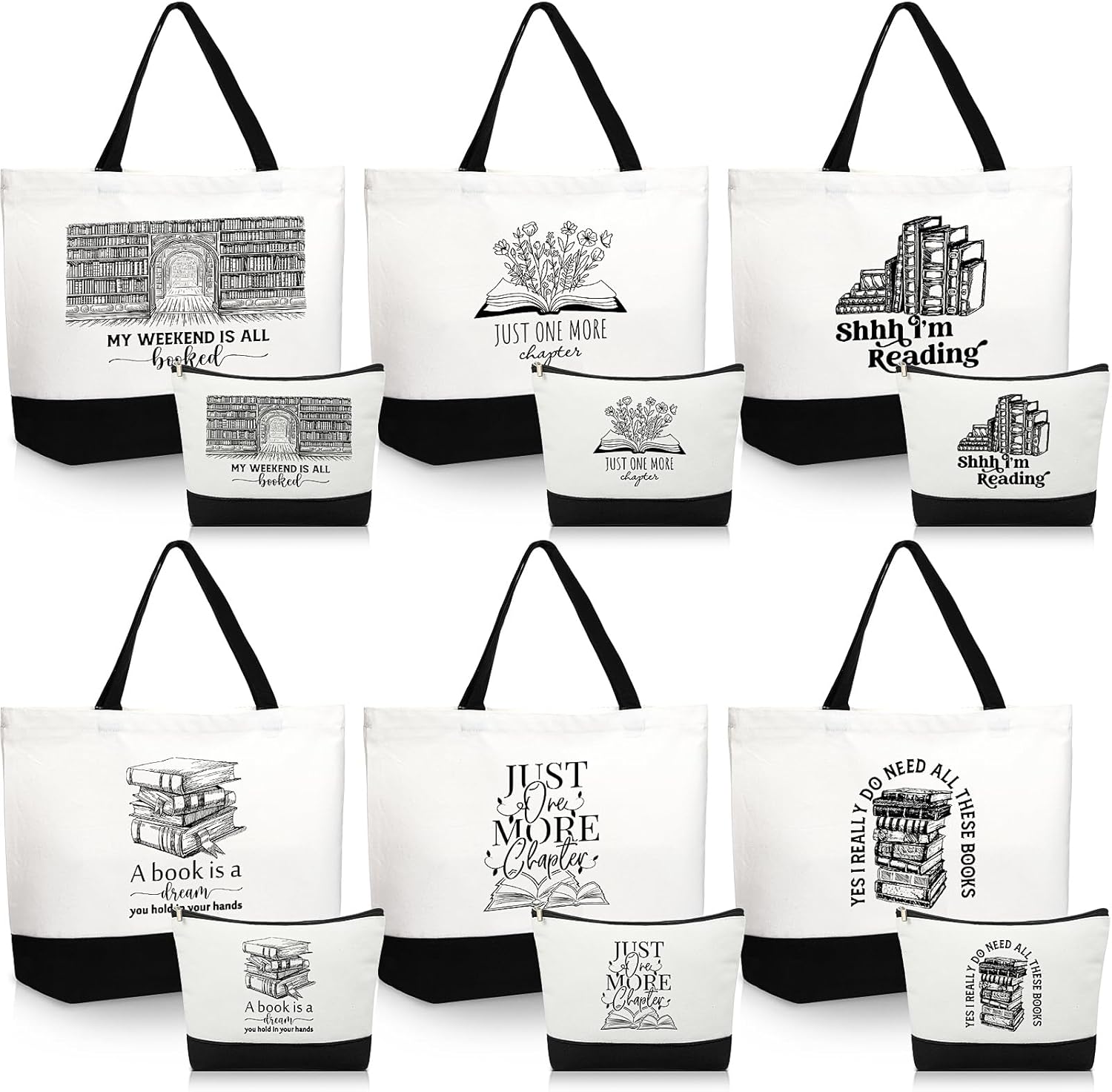 Sweetude 4 Pcs Book Lovers Gifts Sets Include Book Tote Bag, Bookworm Bracelet With Wish Card, Canvas Makeup Bag, And Bookish Keychain For Women Readers Books Lover Gifts - View #8