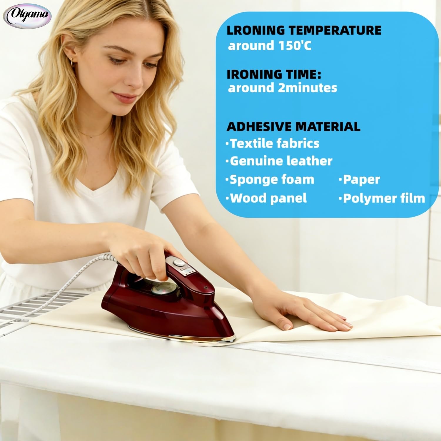 Olgamo Hemming Tape - 3/4 INCH x 32 Yards - Extra Strong - Iron-On Hem Tape Adhesive - 60GSM Hemming Tape for Pants, Iron Hem Tape No Sew, Washable Hem Adhesive Tape (White, 32 Yard X 2 Roll)