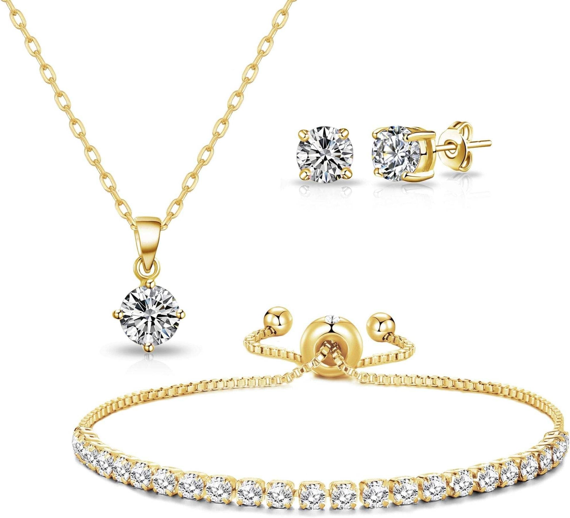 18k Gold Plated Solitaire Friendship Slider Set Created with Zircondia® Crystals