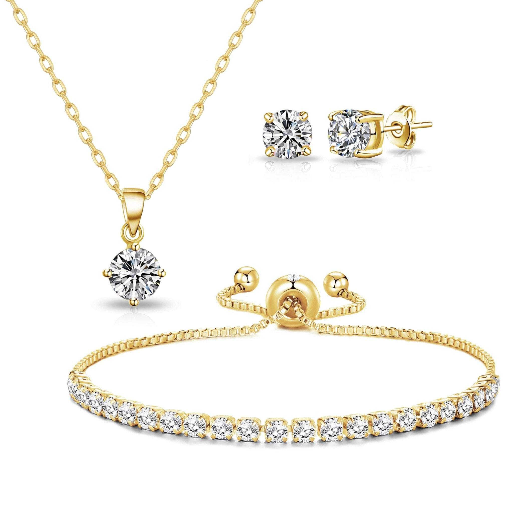 Philip Jones Gold Solitaire Friendship Set Created with Crystals