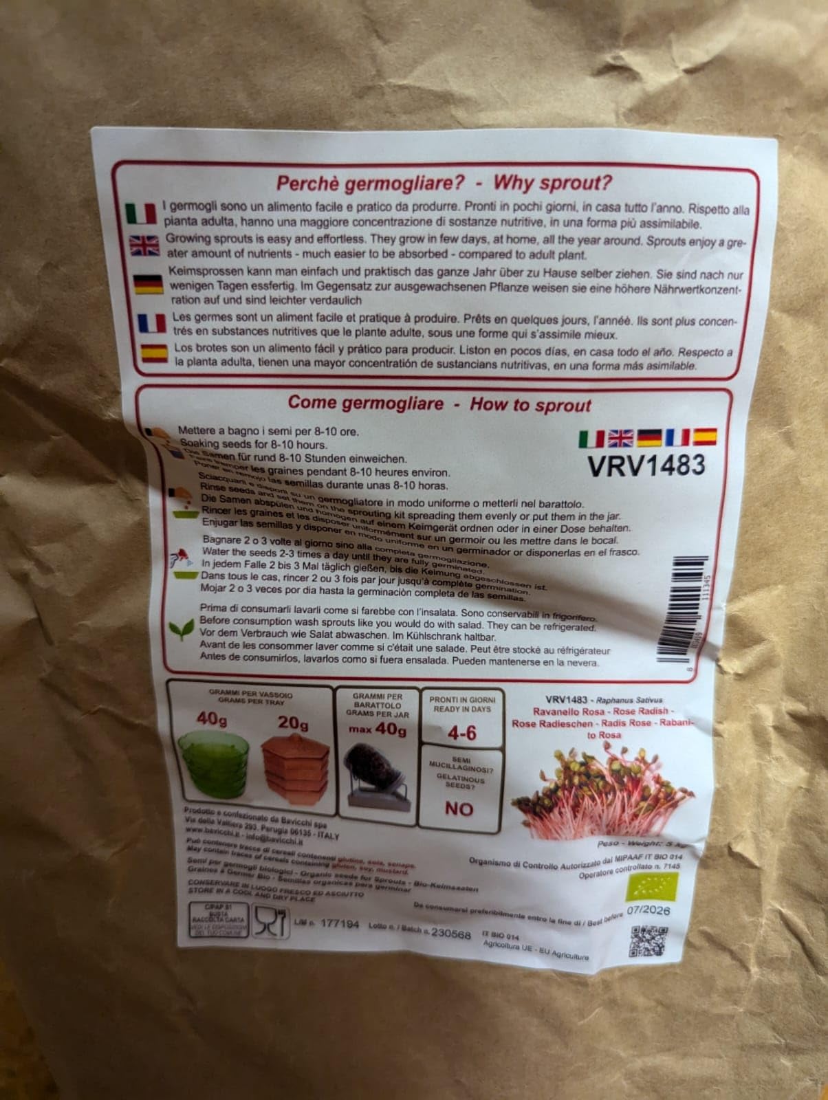 Radis Rose - Graines à germer bio - 5kg