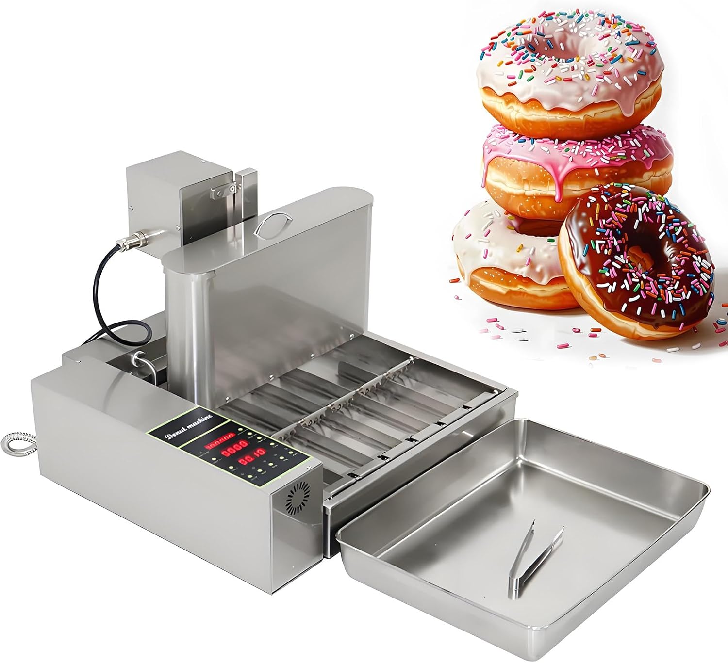 Commercial Donut Maker with Temperature Control,4 Row Donut Maker,Mini Donut Maker Machine,Stainless Steel Frying Auto Fryer
