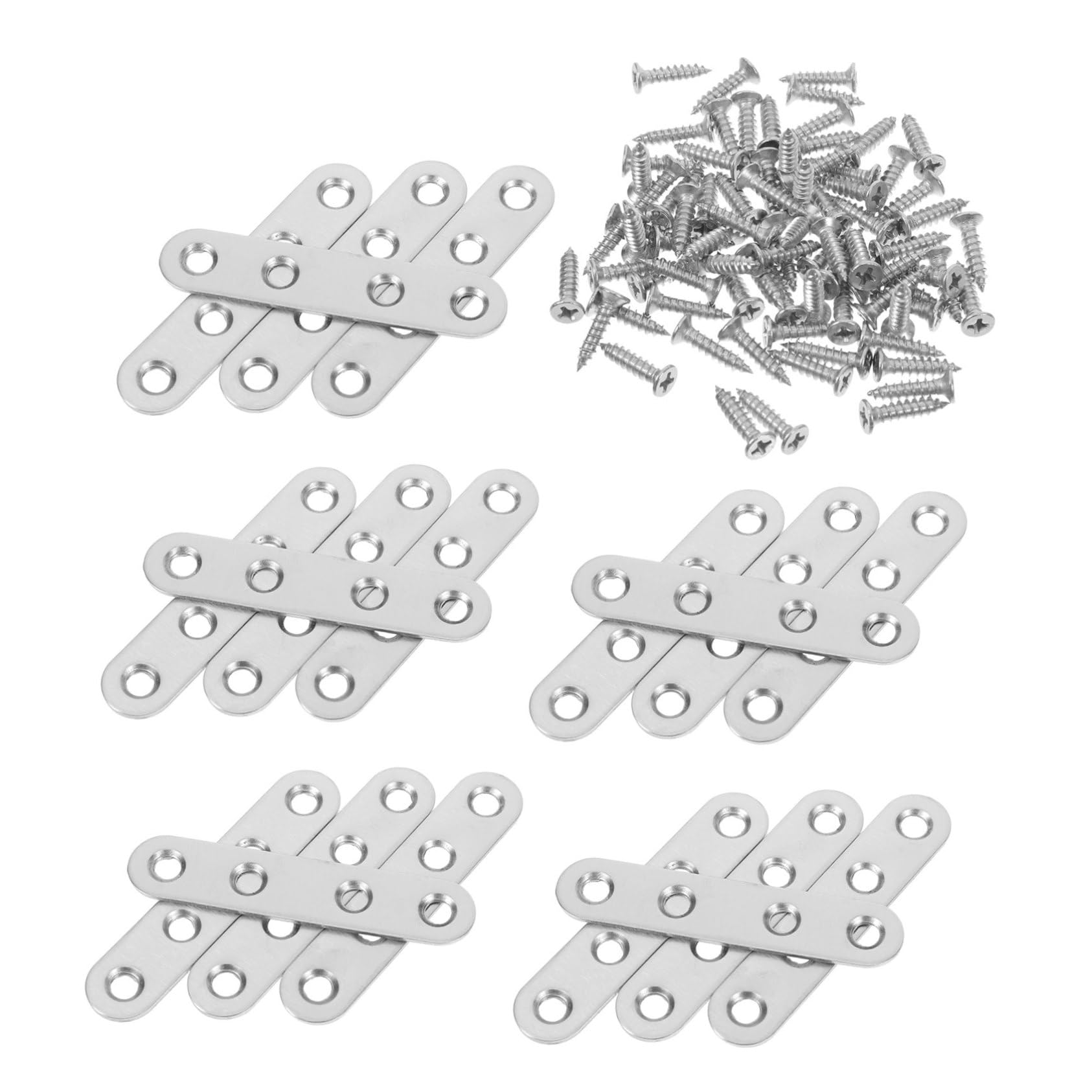 FUNOMOCYA 100pcs Flat Stainless Steel Connectors Steel Flat Plate for Furniture Heavy Duty Straight Plate Repairing Support for Cabinets Desks Closets