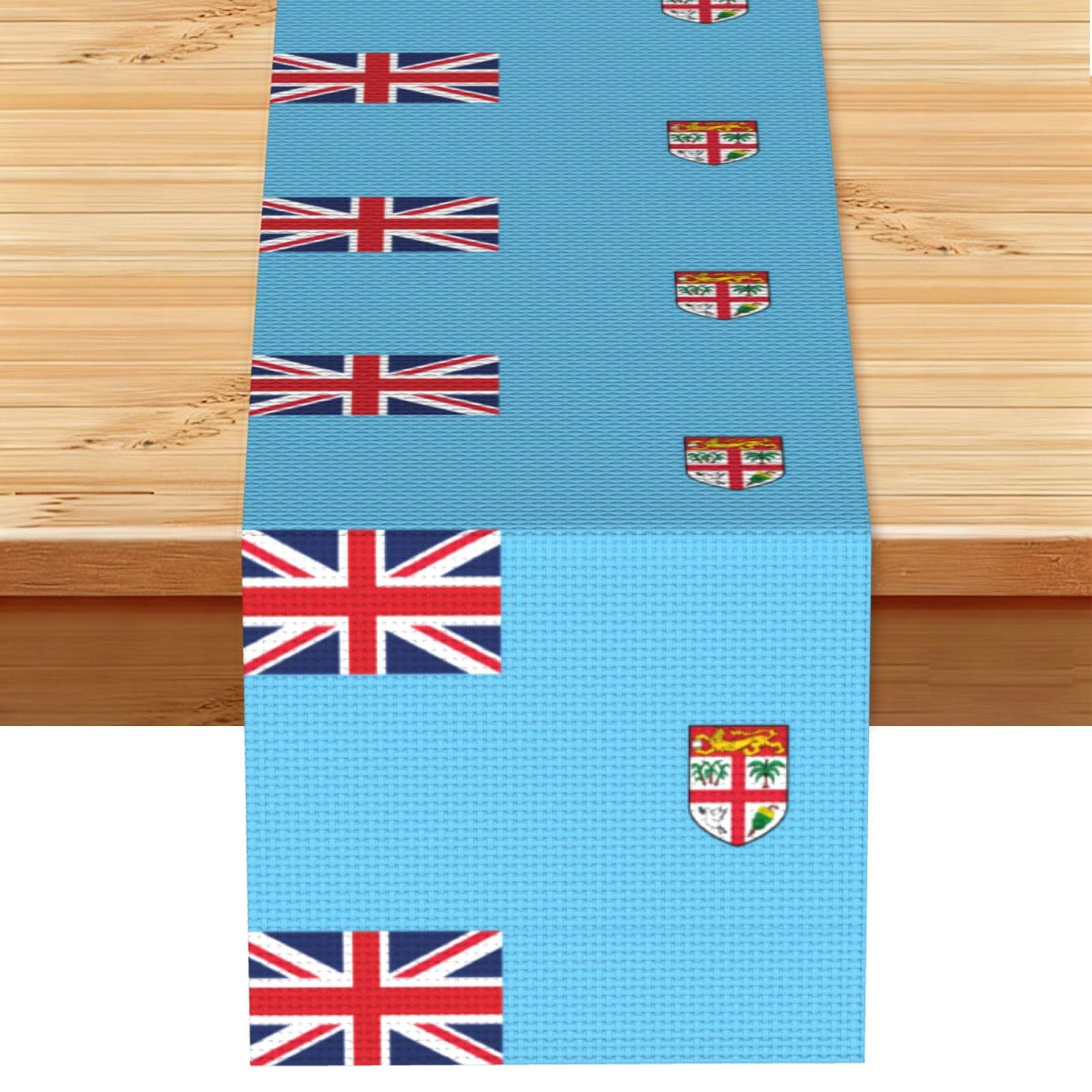 Fiji Flag Linen Look Table Runner 13x72-Wrinkle Resistant Farmhouse Style for Dining Table Decor