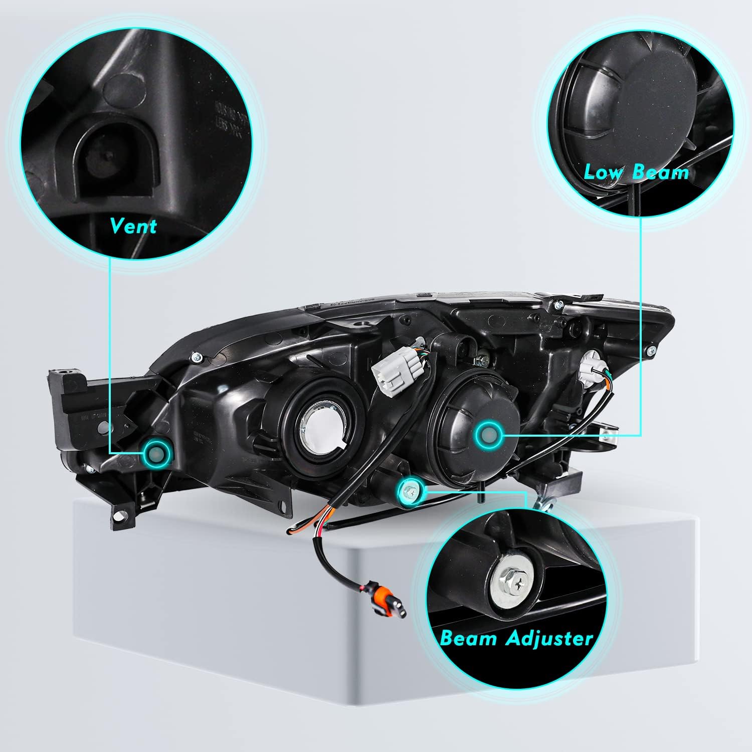 Halogen Headlight Assembly Replacement for 2008-2011 Subaru Impreza Outback Sport WRX Projector Headlamp Passenger & Driver Side (Black Housing with Clear Reflector)