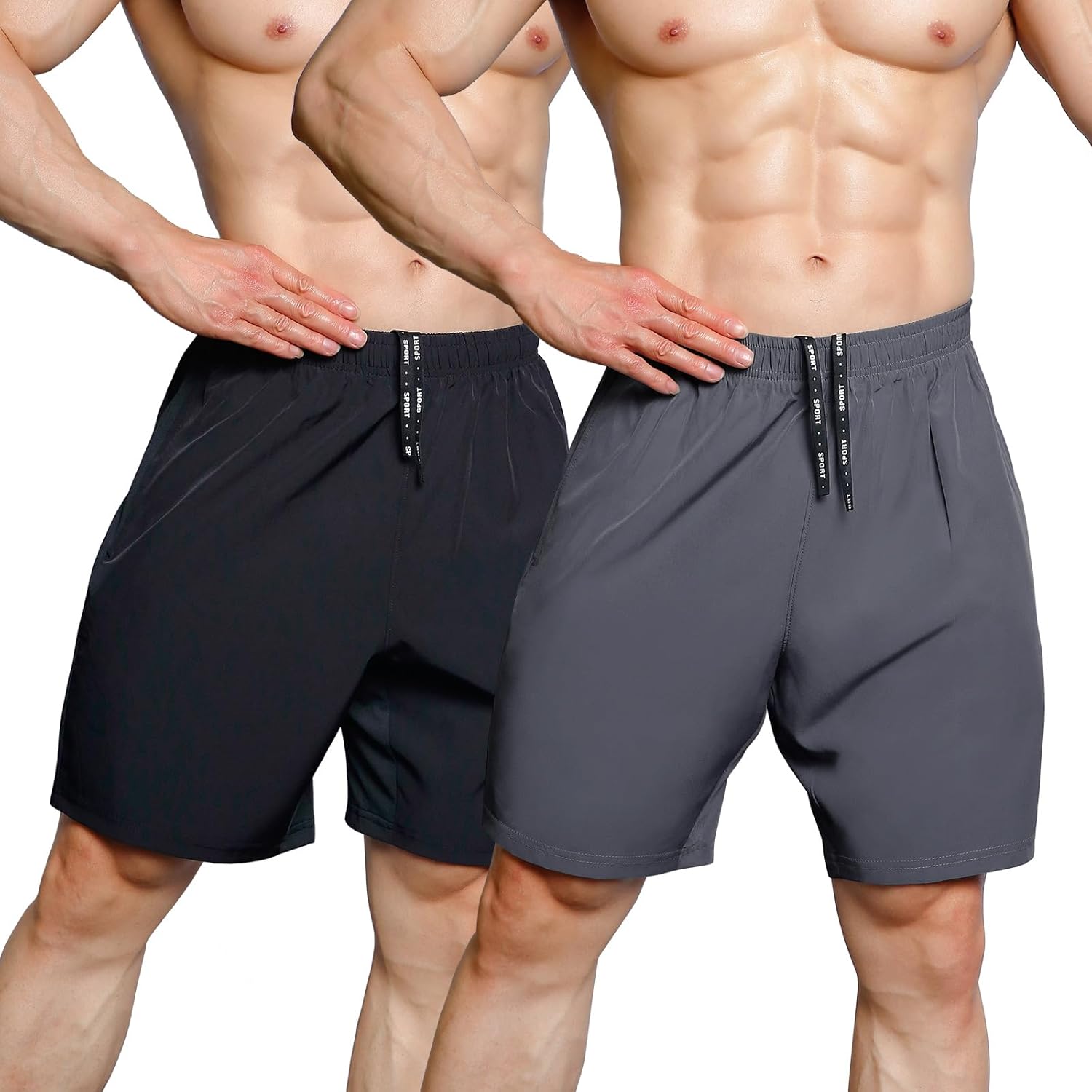 Men's 7" Athletic Shorts 2 Pack Quick Dry Workout Running Shorts with Zipper Pockets - Image 2