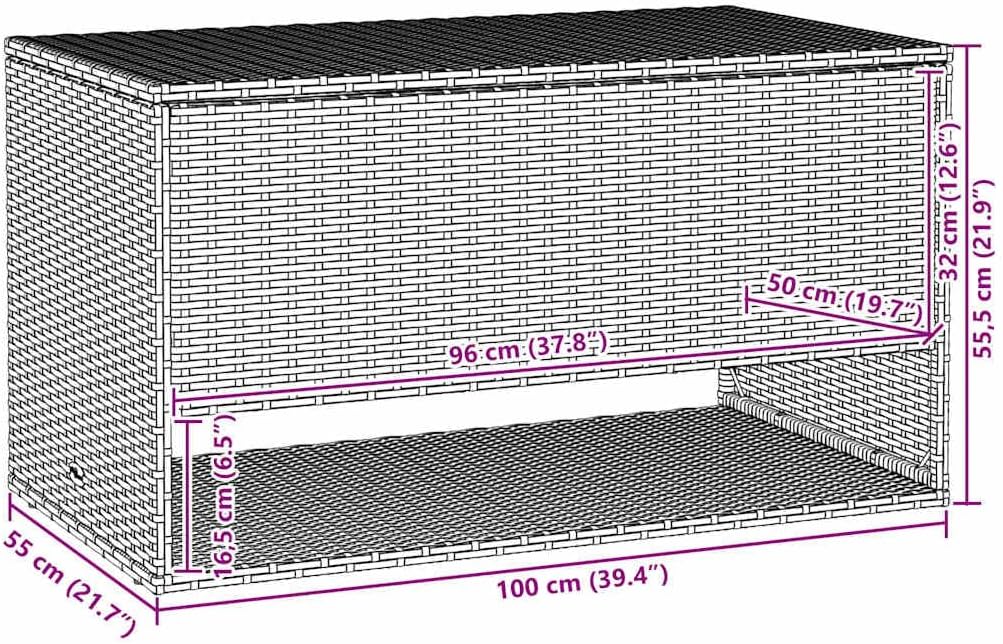 vidaXL Outdoor Cushion Storage Box - Beige Poly Rattan, Powder-Coated Steel - Water- Patio/Garden Storage - Rectangular - 39.4in(L) x21.9in(H)