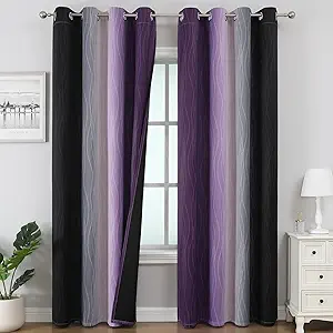 Estelar Textiler Purple and Black Ombre Blackout Curtains for Bedroom, Thermal Insulated Gradient Blackout Drapes, Full Room Darkening Energy Saving Curtains for Living Room, 52Wx84L, 2 Panels