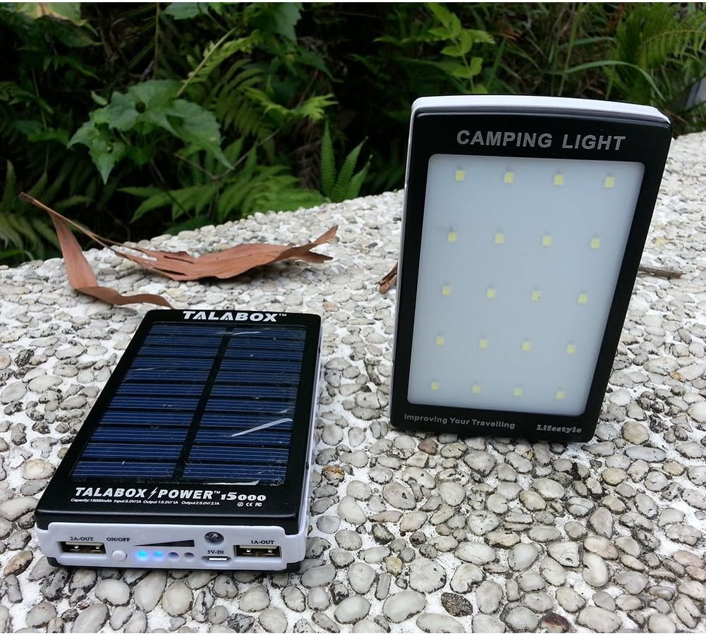 TALABOX 15000mah Portable Black solar charger Outdoor travelling Camping lamp solar power bank solar battery charger solar backup battery Charging for Iphone6s,6,6 Plus,5,5s,Ipad,Ipod and Sumsung S6,A5,Note5,note4,note3,HUAWEI Mate 8,Mate 7,P8,P7,Blackberry,Nokia,HTC And All Android Smart Phones,tabet PC.(Black)