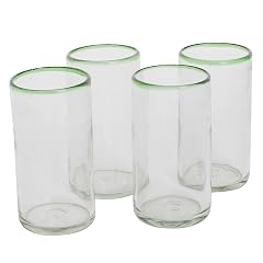 NOVICA Artisan Handblown Recycled Ecofriendly Glass Tumblers Set Four in Green Clear Guatemala Tableware Drinkware Glasses 5in H