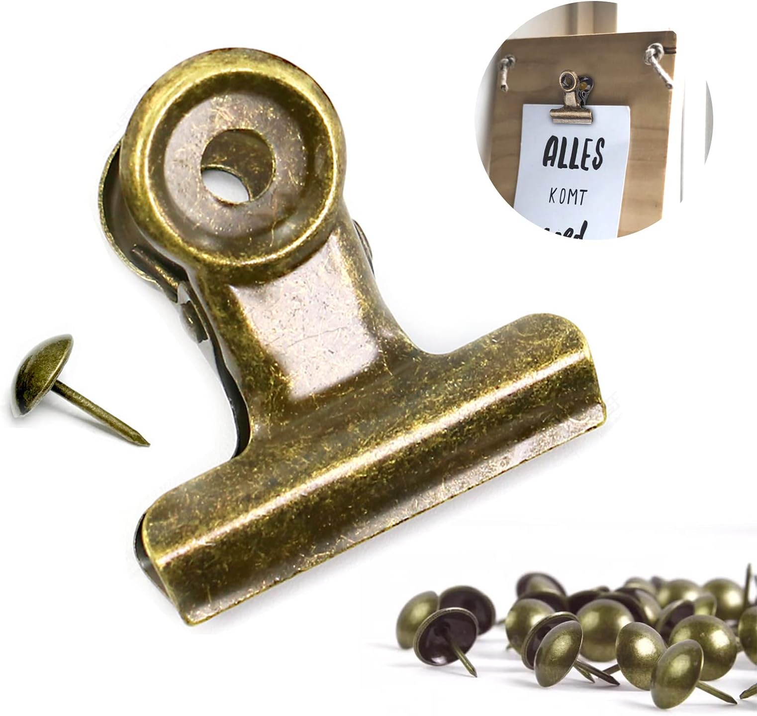 Bulldog Clips with Hole for Push-pin, Paper File Clips with Strong Spring, Small Metal Binder Clips, Seal Clamps for Coffee Tea Food Bags, Decorative Clips for DIY Photo Grid (Bronze,22mm 36 Pack)