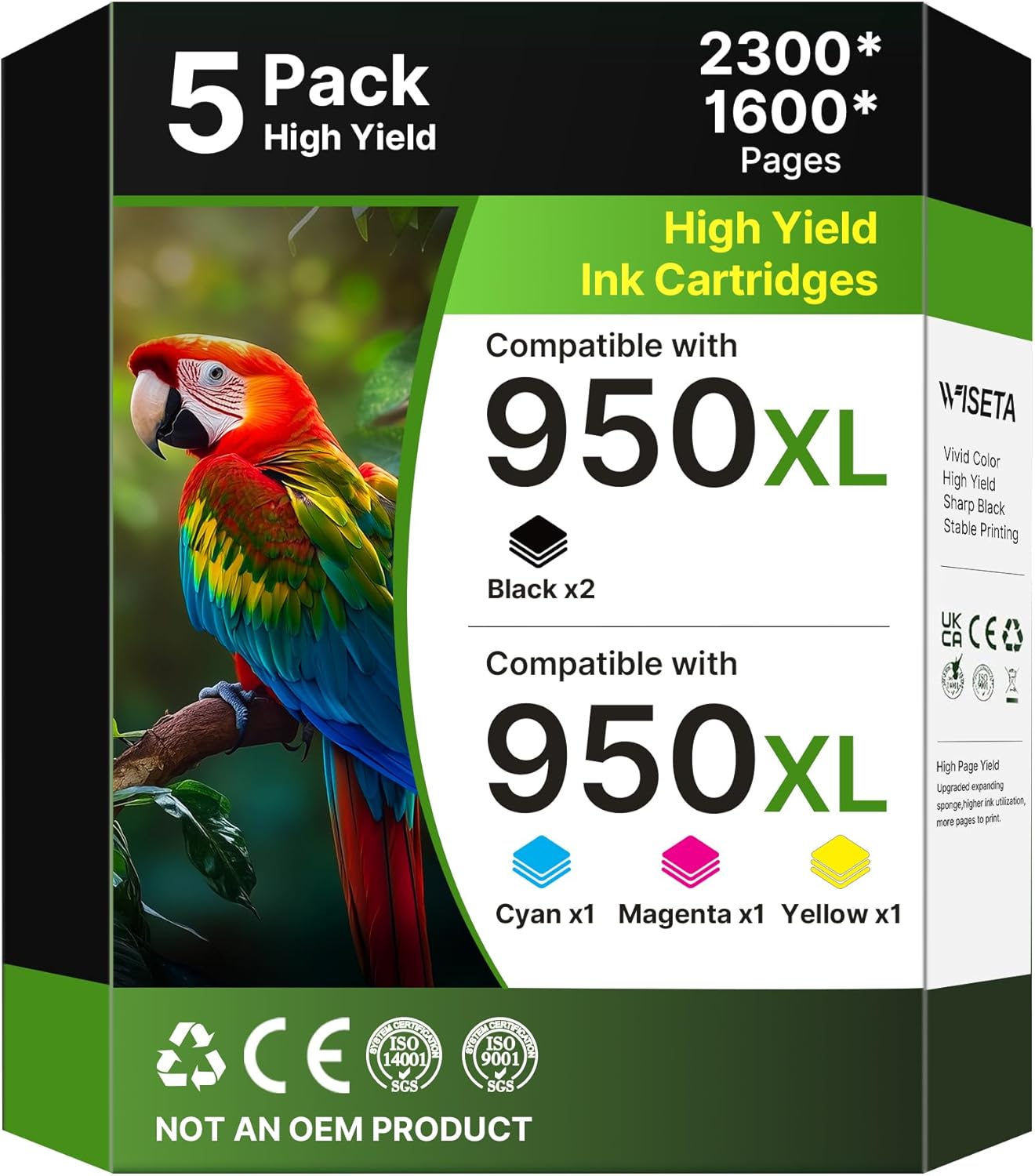 950XL and 951XL Ink Cartridges Combo Pack 5-Pack Replacement for HP 950XL 951XL Ink Cartridges for HP Printers Officejet Pro 8600 8610 8620 8100 8630 76DW 251DW, 2 Black,Cyan,Magenta,Yellow | C2P01FN