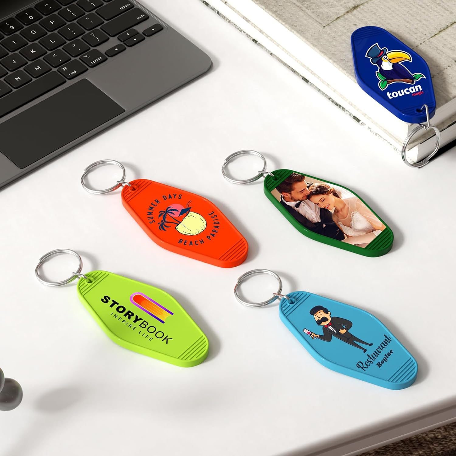 30 Custom Motel Hotel Keychains, Personalized Plastic Vintage Motel Key Chains with Your Photo/Text, Key Tag