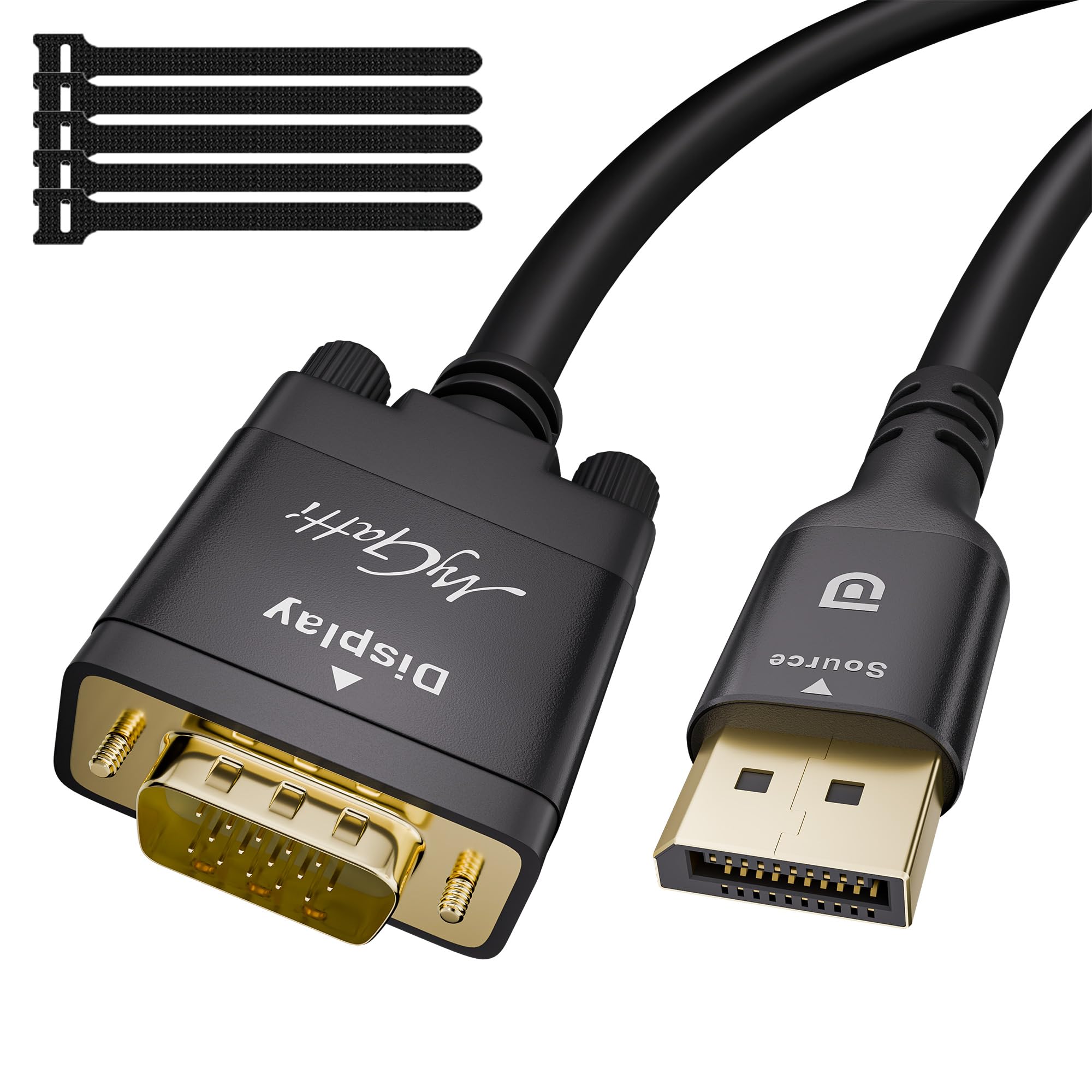 Cavo DisplayPort a VGA 1.5m, Full HD 1080p Unidirezionale, Cavo DP a VGA Adattatore, Maschio a Maschio, per laptop, Monitor, Proiettore, PC,TV, Desktop ecc. con 5 fascette per cavi