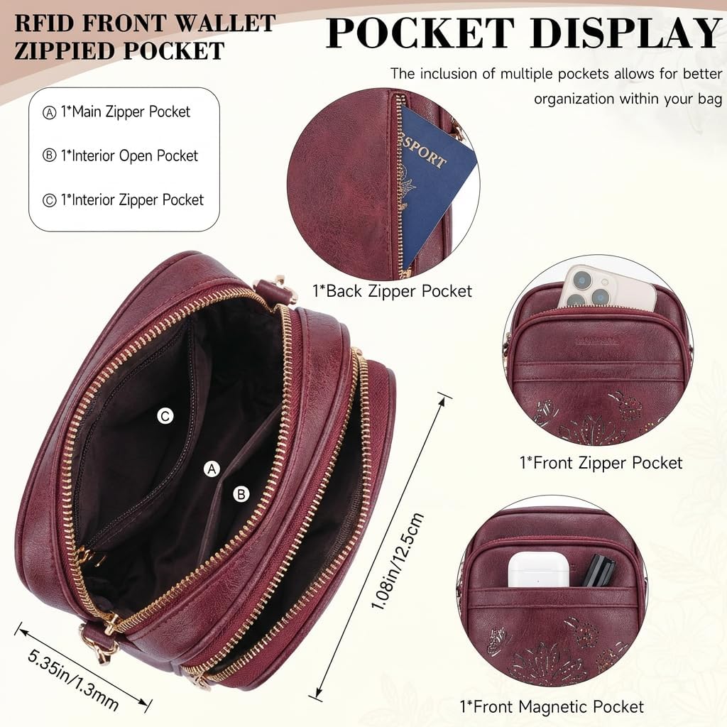 Small Crossbody Bags for Women, RFID Phone Purse with Card Slots, Triple Compartments Lightweight Shoulder Bag