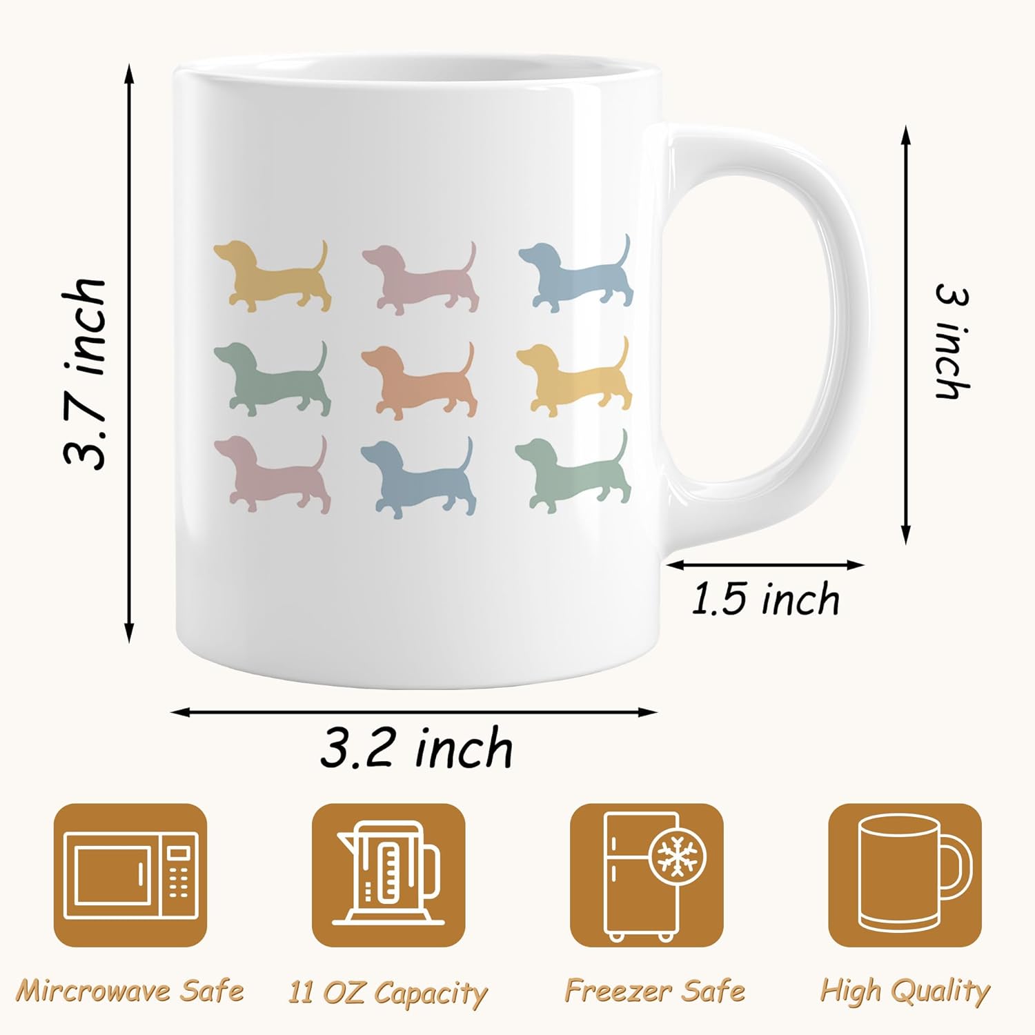 Colorful Dachshund Coffee Mug, Dachshund Gifts for Women Lovers Coffee Cups Ceramic, Weiner Dog Doxie Gifts for Women, Dog Mom Lovers Owners Gift Tea Mug 11oz - Image 6