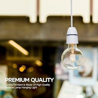 LORD C Ceiling Pendant E27 100W Heavy Duty Light Bulb Holder Light Fitting Set 6”(150mm) Lamp Hanging Light for Living Dining Room Bedroom Kitchen Supplies Home 1PC ((White) [Energy Class A+++]