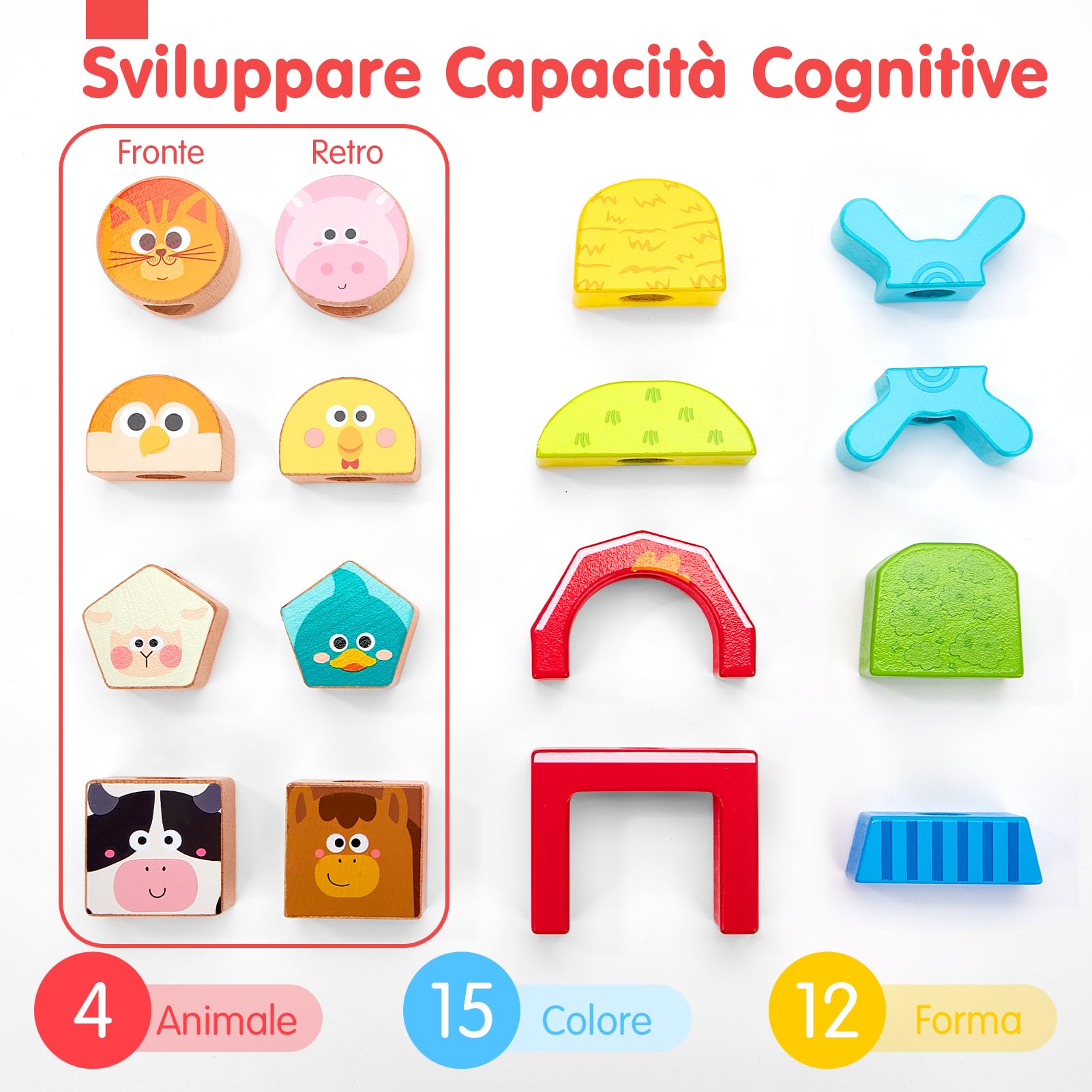 hahaland Giochi Montessori 1 Anno, Fattoria Giochi Legno Bambini da Impilare e Ordinare, Gioco Educativi Interattivo Regalo Bimbo Bimba 1 2 3 Anni