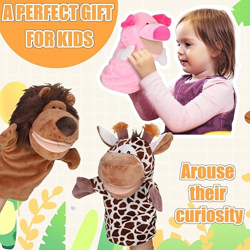 Miniatura 4 de Syhood 8 marionetas de mano para niños, marionetas de mano de animales con boca abierta movible, juguete de peluche para niños pequeños, regalos de