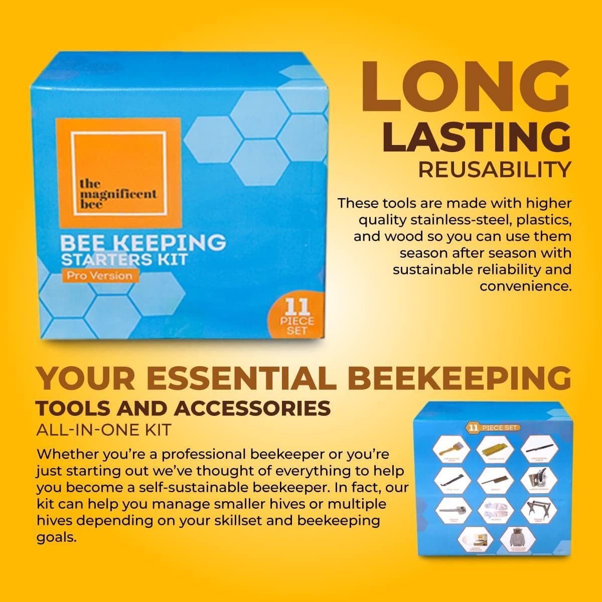Beekeeping Supplies Starter Kit, 11 Piece Set, All-in-One Beginner Tools and Pro Equipment with Large Beehive Smoker, Beekeeper Suit and Gloves, Extraction Scraper, and Feeder