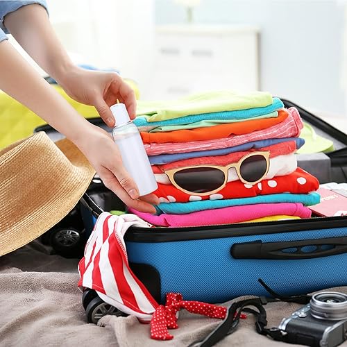 Miniatura 6 de Zubebe 36 botellas de viaje de plástico con tapa abatible con tapa abatible, recipientes de viaje vacíos recargables para champú, lociones, crema,